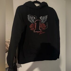 Harley-Davidson Black Hoodie with Winged Rose Design